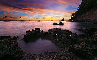 body of water beside rock formation, sky, nature, clouds, Boracay HD wallpaper