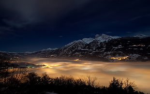 mountain rage under sea of clouds view during night time, nature, landscape, mist, valley HD wallpaper