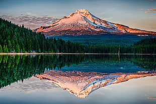 mountain and body of water landscape painting