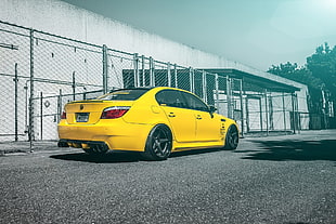 yellow 5-door hatchback, BMW, vehicle HD wallpaper