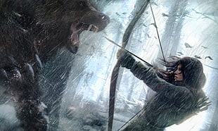 black composite bow illustration, Rise of the Tomb Raider, bow and arrow, snow HD wallpaper