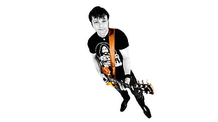 man in black shirt playing guitar HD wallpaper