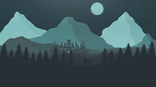 green trees skyline illustration, graphic design, digital art, 2D, Tristan Nelson HD wallpaper