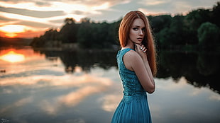 women, model, redhead, blue eyes