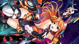 girl wearing orange and black armor illustration HD wallpaper