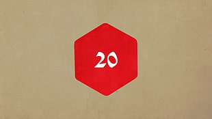 red octagon 20 logo, minimalism, dice, d20, simple background HD wallpaper