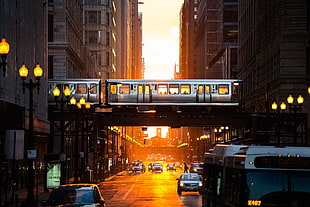 gray metro train during golden hour HD wallpaper