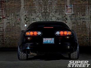 black car with text overlay, Toyota Supra, Toyota, car