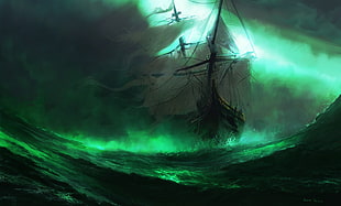 ship on sea digital wallpaper, ship, sailing ship, fantasy art, sea