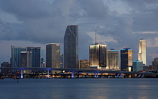 landscape photography of city during night