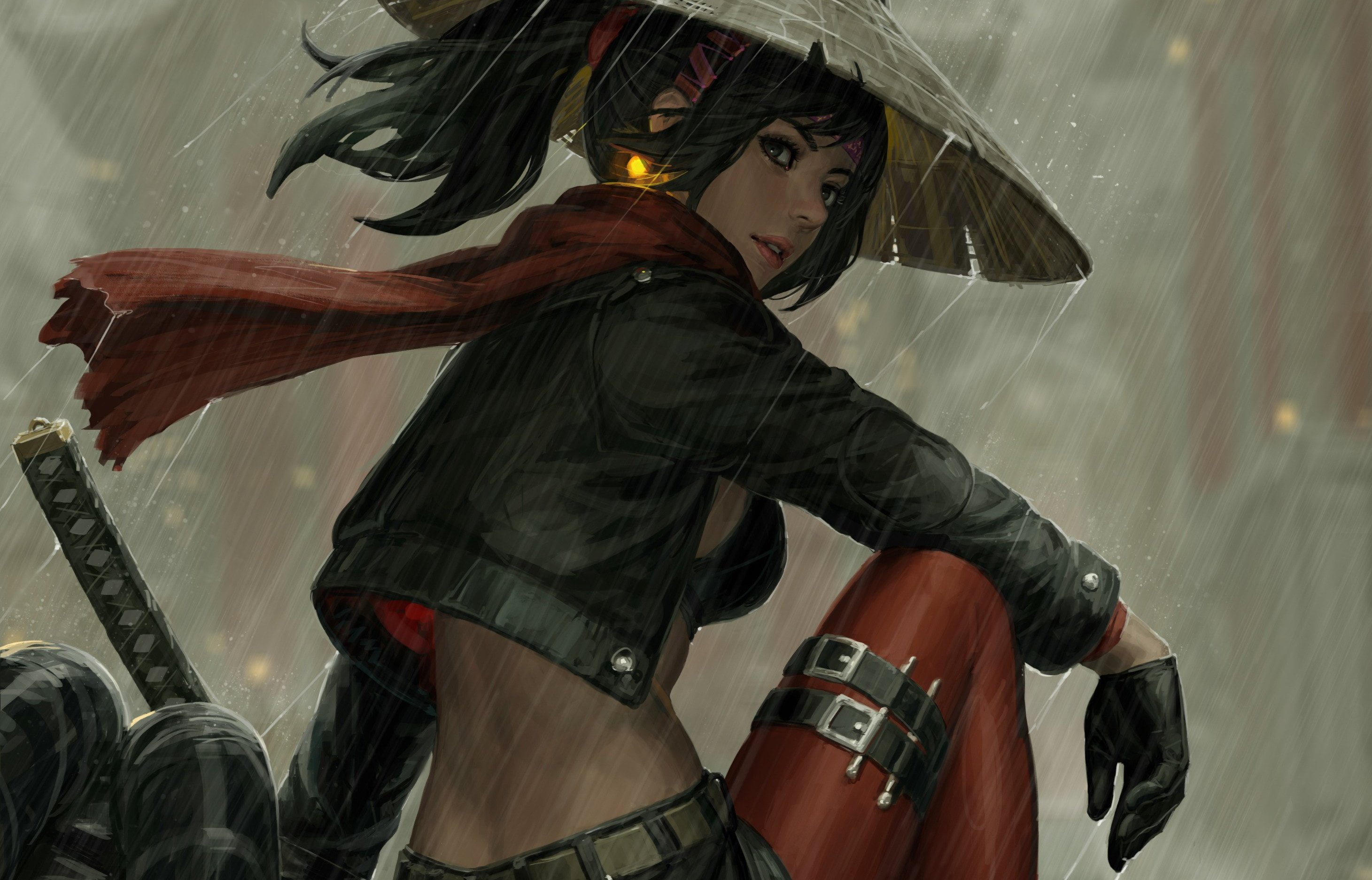 game application wallpaper, digital art, women, samurai, warrior