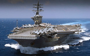 white and brown concrete house, warship, aircraft carrier, military, vehicle