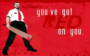 You've got red on you text on red background, Shaun of the Dead, Simon Pegg, Blood and Ice Cream HD wallpaper