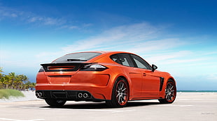 orange sports sedan, Porsche Panamera, car, orange cars HD wallpaper