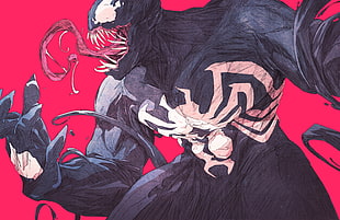 Marvel Venom poster, Chun Lo, Venom, Marvel Comics, pink background HD wallpaper