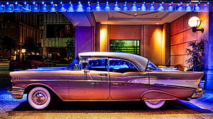 silver muscle coupe, old car, Oldtimer, vehicle, HDR