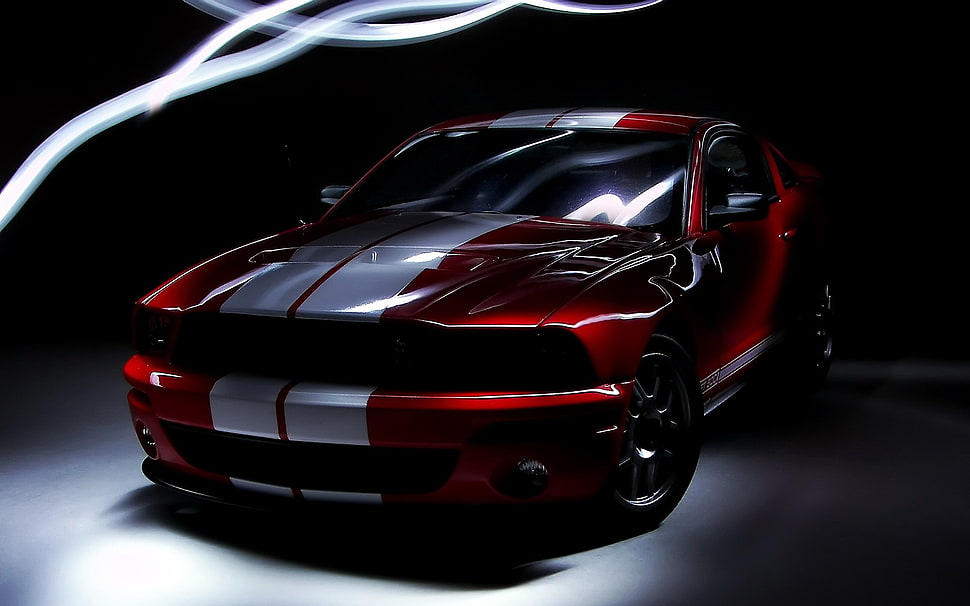 red and silver Ford Mustang coupe, car HD wallpaper