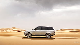 gray coupe die-cast model, Range Rover, silver cars, desert, car HD wallpaper