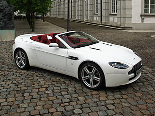 photo of white convertible coupe on street HD wallpaper