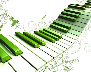 green and white piano decor HD wallpaper