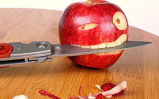 knifed slicing apple HD wallpaper