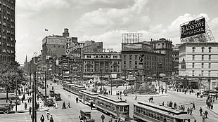 grayscale photo of city, city, monochrome, history, Detroit HD wallpaper