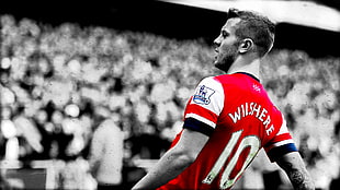 men's red and white top, Arsenal, Jack Wilshere, soccer, men HD wallpaper