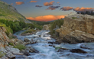 brown and white concrete house, landscape, nature, river, sunset