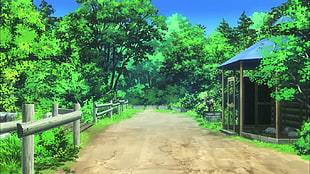 green leafed tree, Non Non Biyori, anime, landscape, nature HD wallpaper