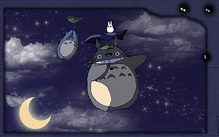cat flying with holding umbrella artwork, anime, Studio Ghibli, My Neighbor Totoro