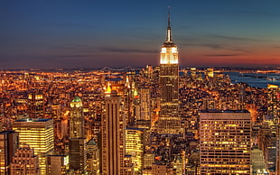empire state building during night time HD wallpaper