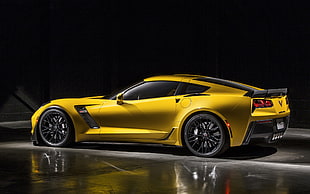 yellow Chevrolet Corvette C7 coupe, 2015 Chevrolet Corvette Z06, car