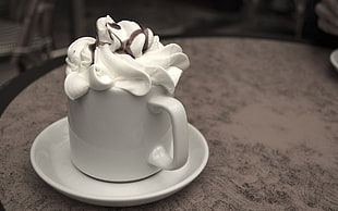 whipped cream drink in white ceramic mug and saucer HD wallpaper