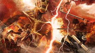 Attack of Titans poster, Shingeki no Kyojin, Eren Jeager, Mikasa Ackerman, anime HD wallpaper
