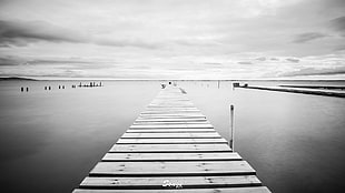 white and black wooden bed frame, pier, monochrome, water, 2013 (Year) HD wallpaper