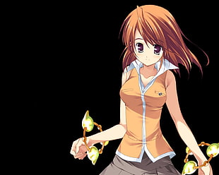 woman in orange sleeveless shirt anime character HD wallpaper