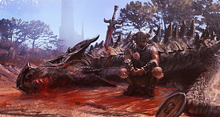 Dragonborn Skyrim game illustration, The Elder Scrolls V: Skyrim HD wallpaper