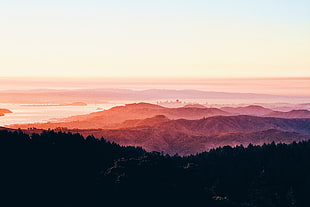 mountain range during pink sunset