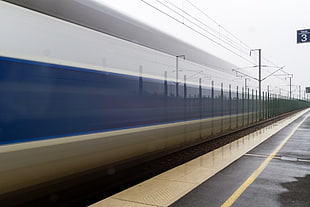 white and blue above ground pool, train, train station, SNCF, TGV HD wallpaper