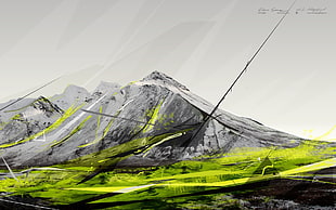 green grass field near gray mountain painting, Desktopography, hills, landscape, nature HD wallpaper
