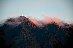 mountains with clouds, Mountains, Fog, Sky