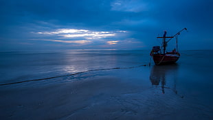 brown wooden boat, nature, landscape, water, evening