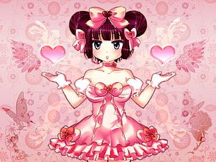 girl in pink tube dress anime character HD wallpaper