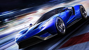 blue sports car illustration, car, Ford GT HD wallpaper