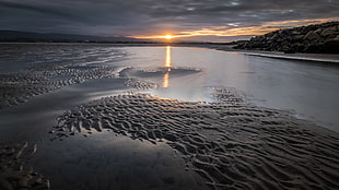 landscape photography of body of water during golden hour, sandymount, dublin, ireland HD wallpaper