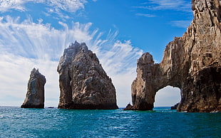 rock formation at the sea, sea, rock, arch, cliff