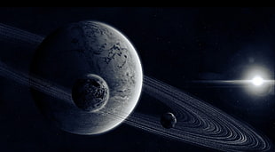 Saturn during night HD wallpaper