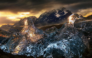 mountain range, nature, landscape, ice, Lake Grey HD wallpaper