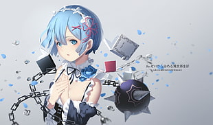 two white and blue ceramic mugs, anime, text, Ram (Re: Zero) HD wallpaper