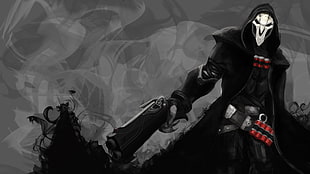 villain wearing black hood holding gun digital wallpaper, video games, Overwatch, Reaper (Overwatch) HD wallpaper